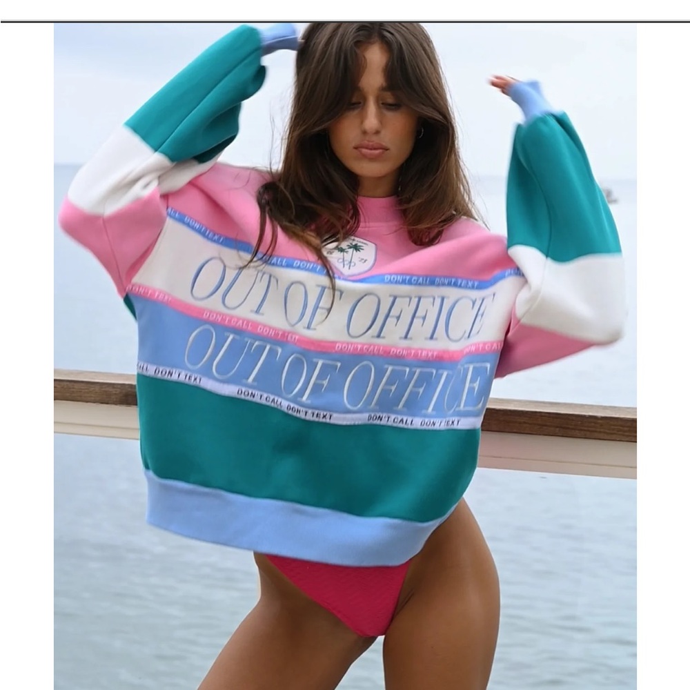 Yellow the label out of the office striped oversized sweater